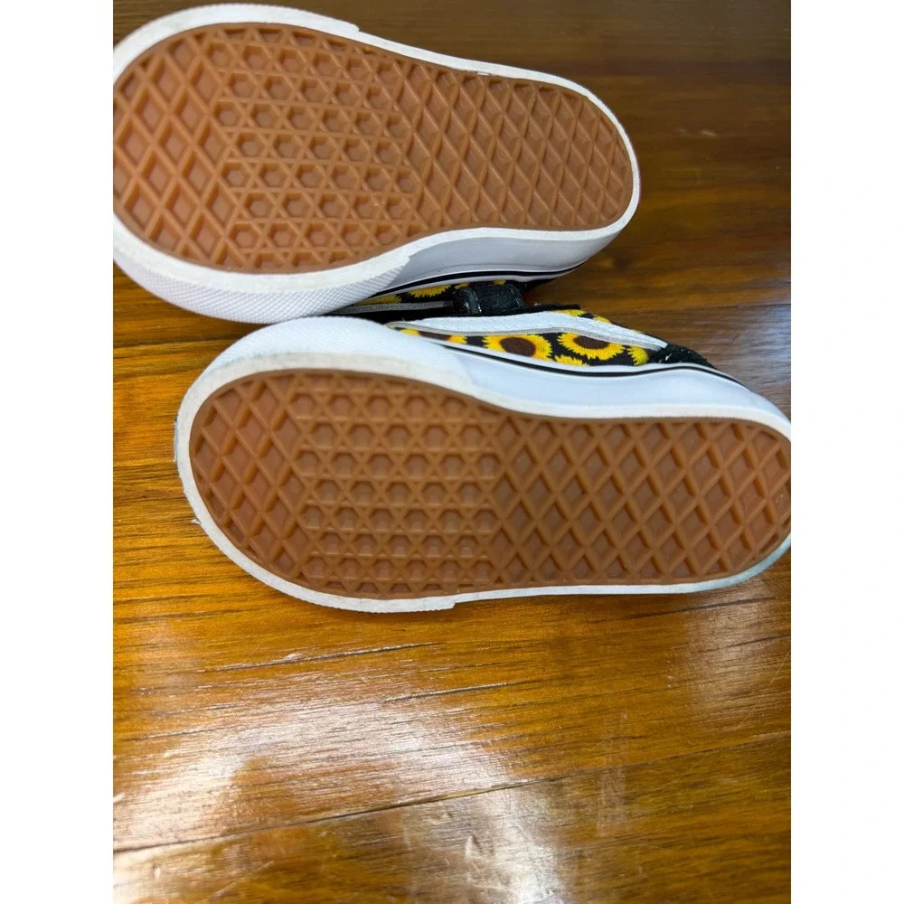 Vans Old Skool V Sunflower Black Suede Toddler Shoes Sz 4 Hook Loop Sneakers